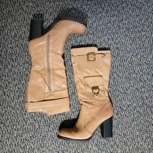 Report Retro Leather Boots with Embossed Pockets Side Zippers Size 9